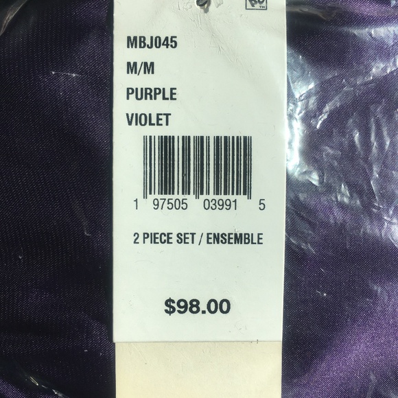 new PURPLE Linea Donatella Women's Marabou Feather-Trimmed Satin Pajama Set - Picture 5 of 6
